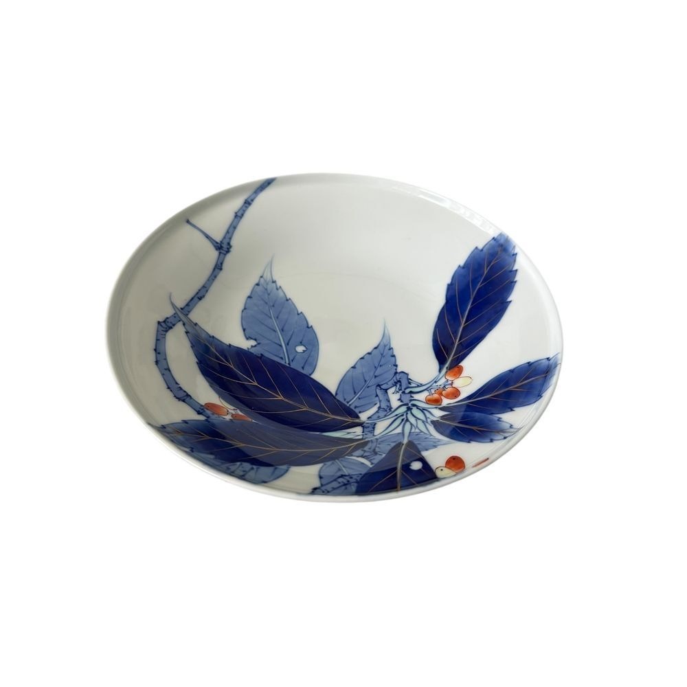 Japanese Porcelain Bowl Blue White Floral Design Hand Painted Decorative Serving